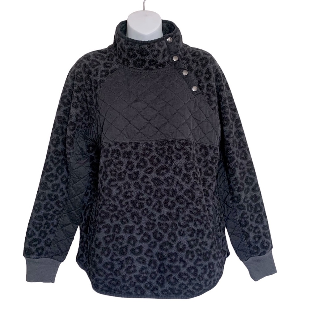 Abercrombie Black Leopard Print Sherpa Pullover Jacket Size Medium